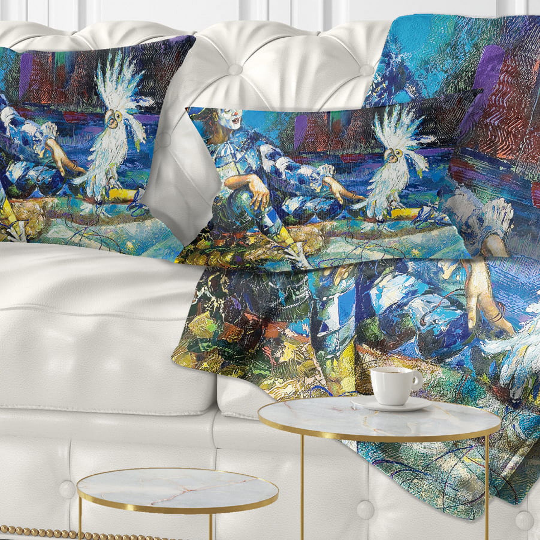 Designart The Harlequin and White Parrot - Contemporary Throw Pillow - 12x20