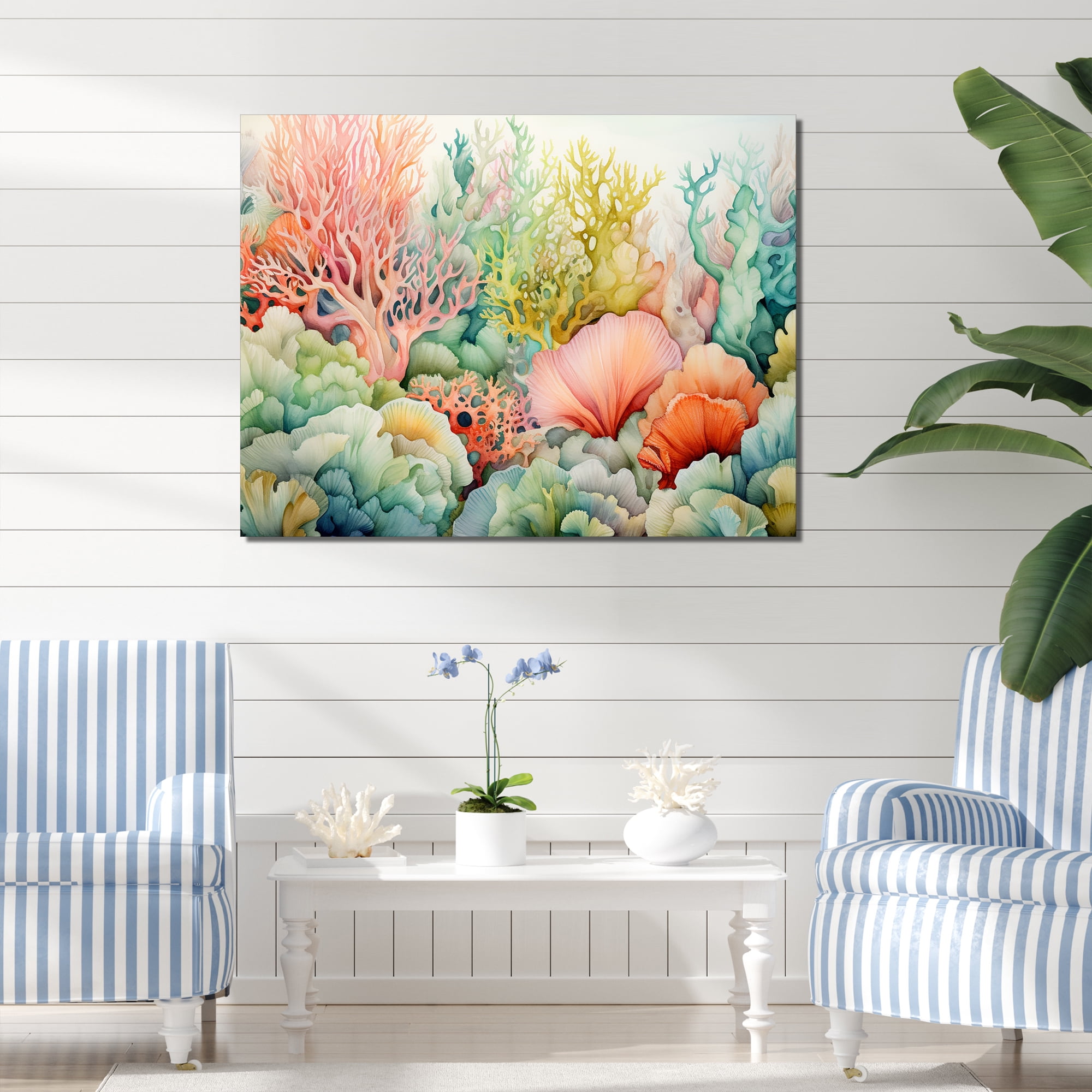 Designart "The Heavenly Color Palette Of The Coral Reef" Coastal Coral Under Water Canvas Prints