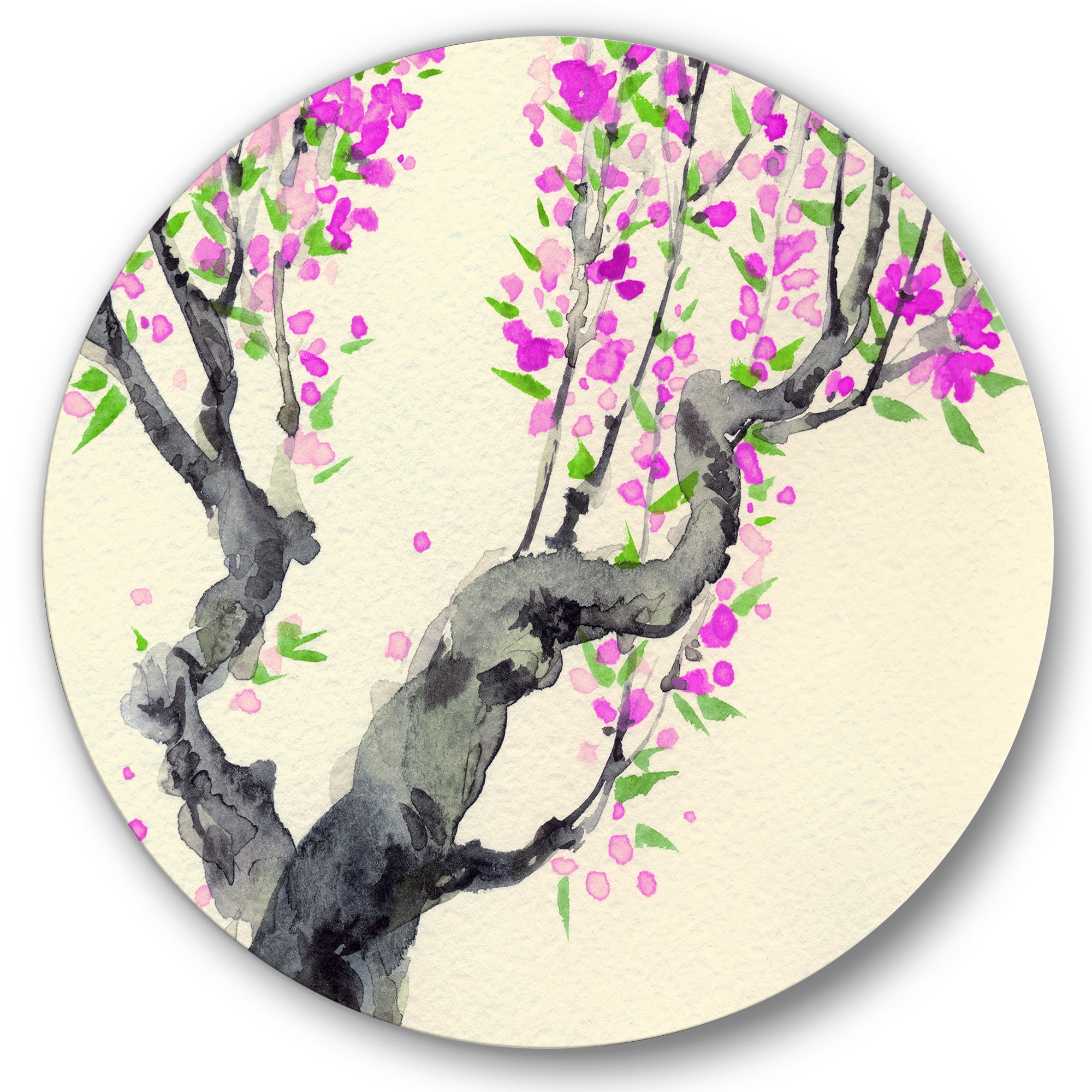 Designart 'The Japanese Tree With Purple Flowers On' Traditional Circle Metal Wall Art 36x36 - Disc of 36