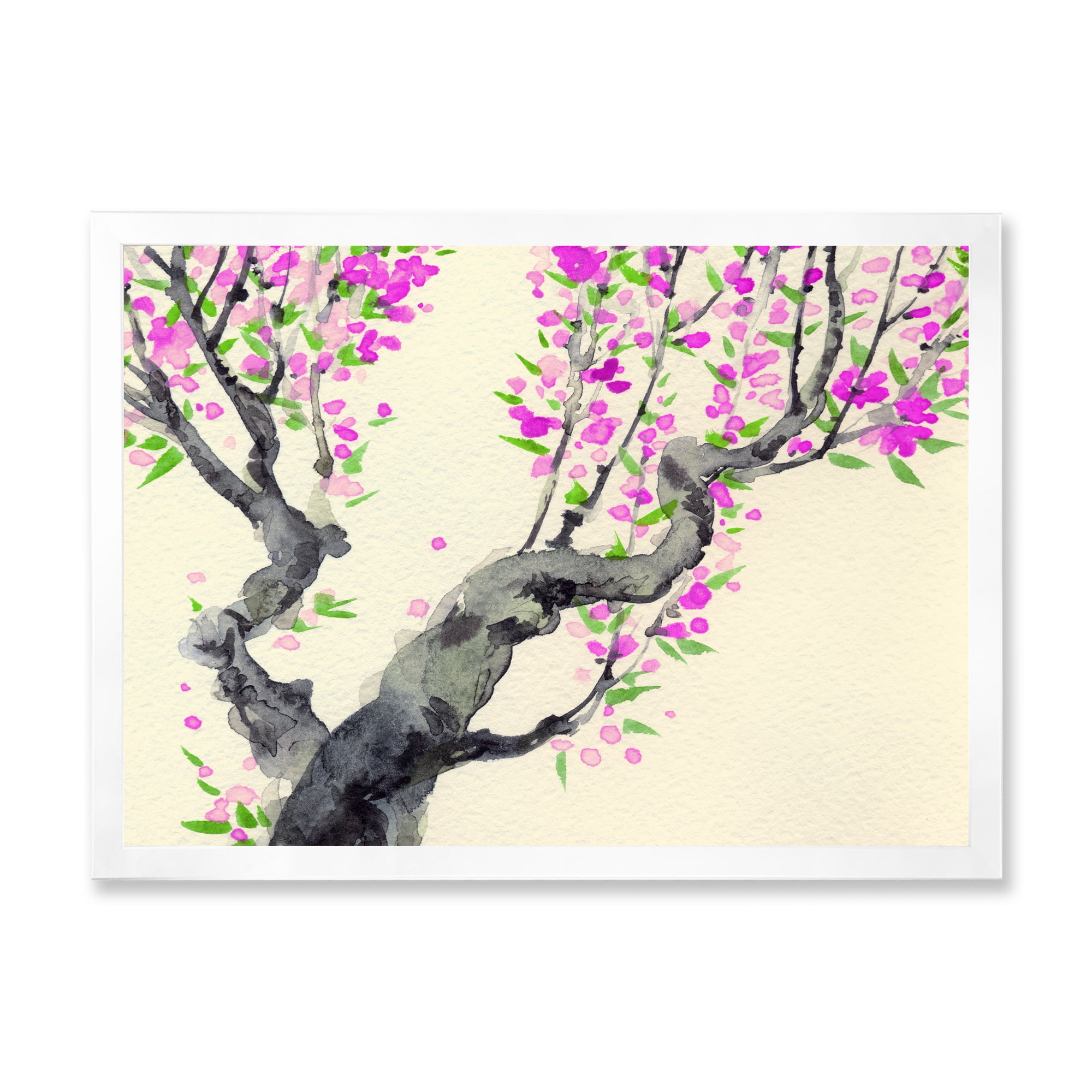 Designart 'The Japanese Tree With Purple Flowers On' Traditional Framed Art Print