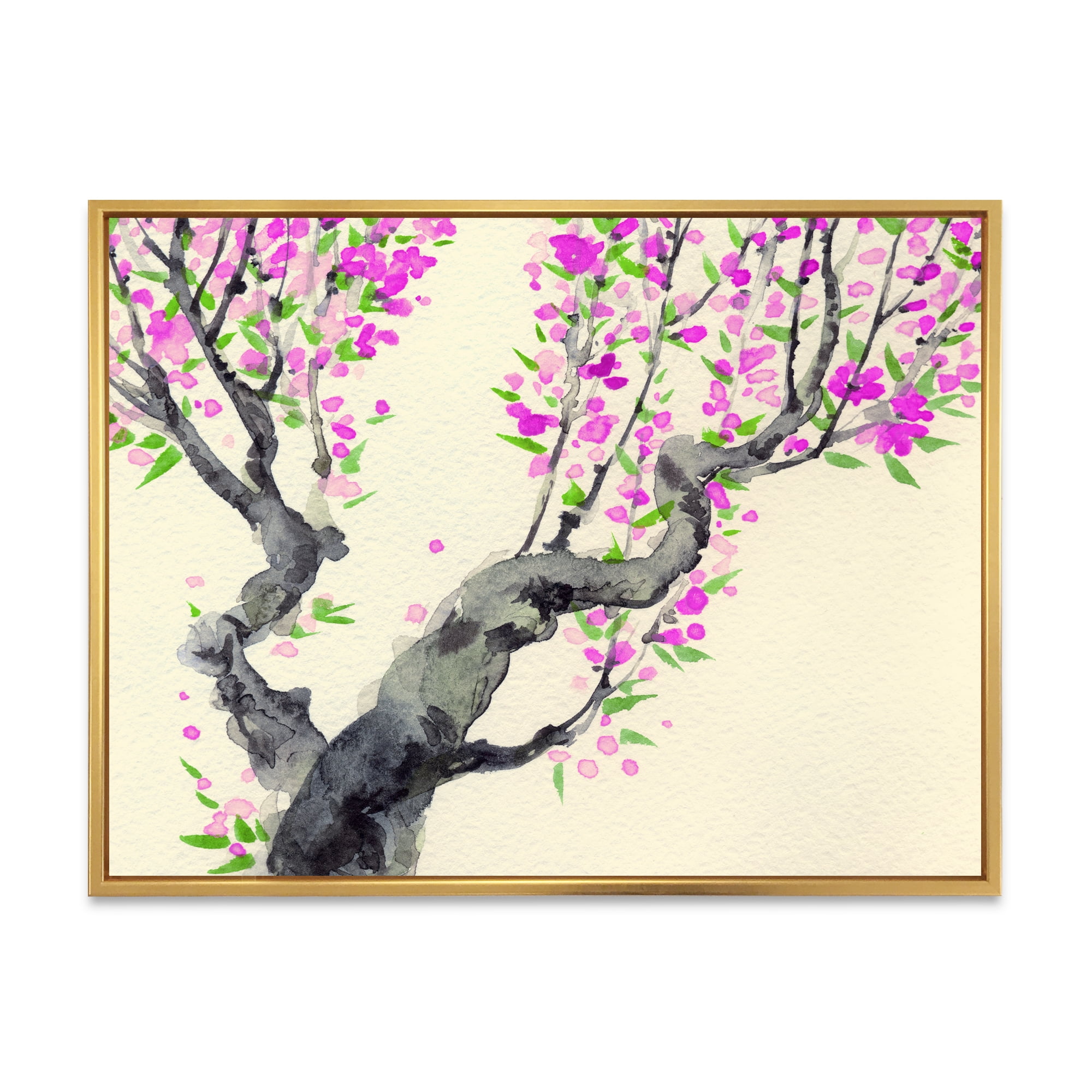 Designart 'The Japanese Tree With Purple Flowers On' Traditional Framed Canvas Wall Art Print