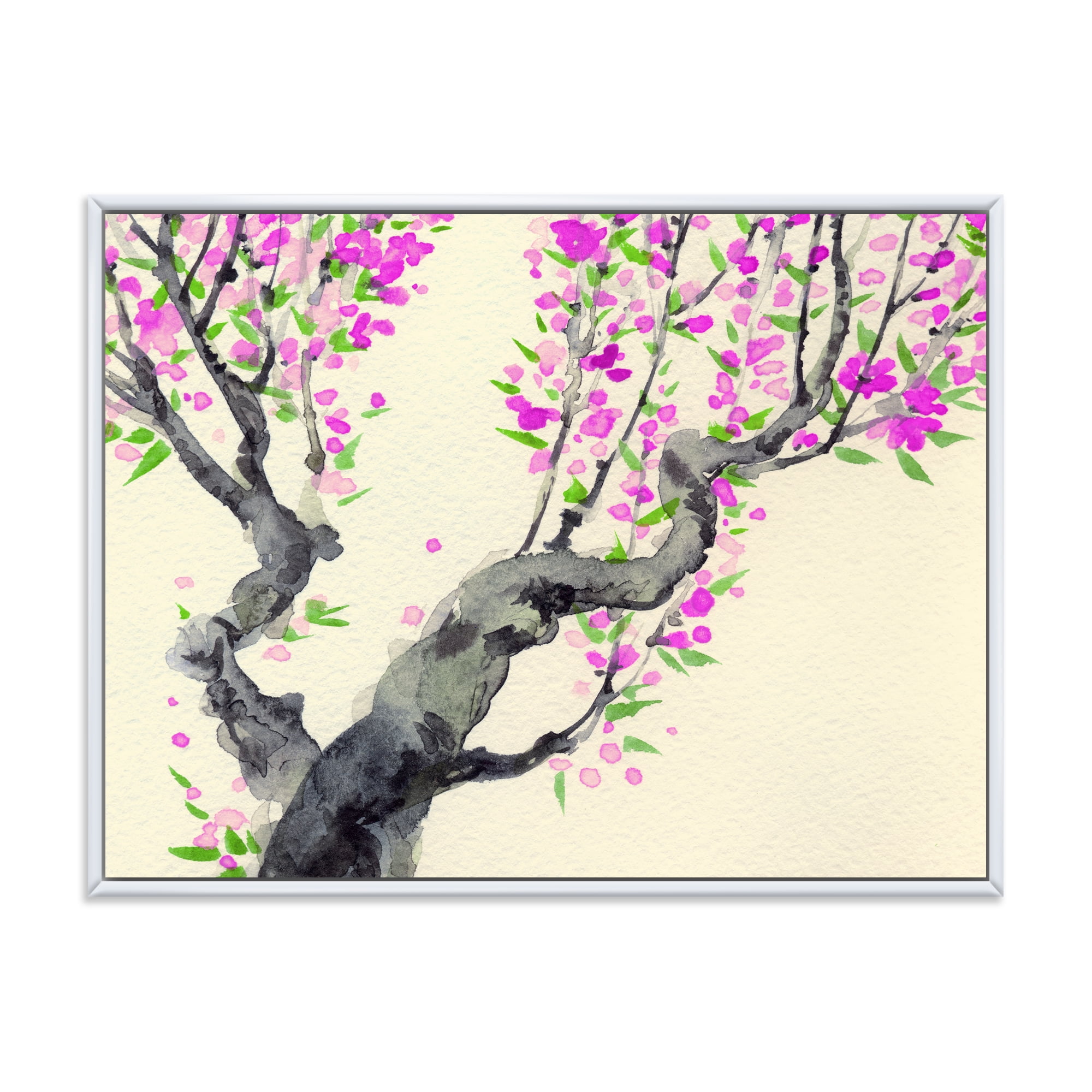 Designart 'The Japanese Tree With Purple Flowers On' Traditional Framed Canvas Wall Art Print
