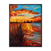 Designart 'The Lake At Sunset Evening Glow I' Nautical & Coastal Framed Canvas Wall Art Print