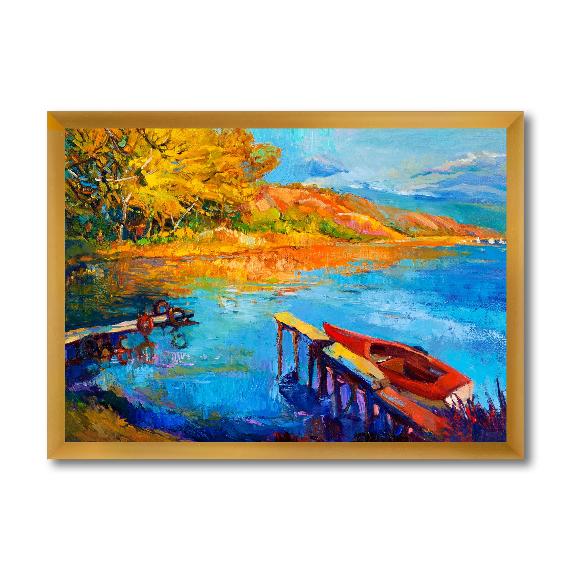 Designart 'The Lake At Sunset Evening Glow II' Lake House Framed Art Print