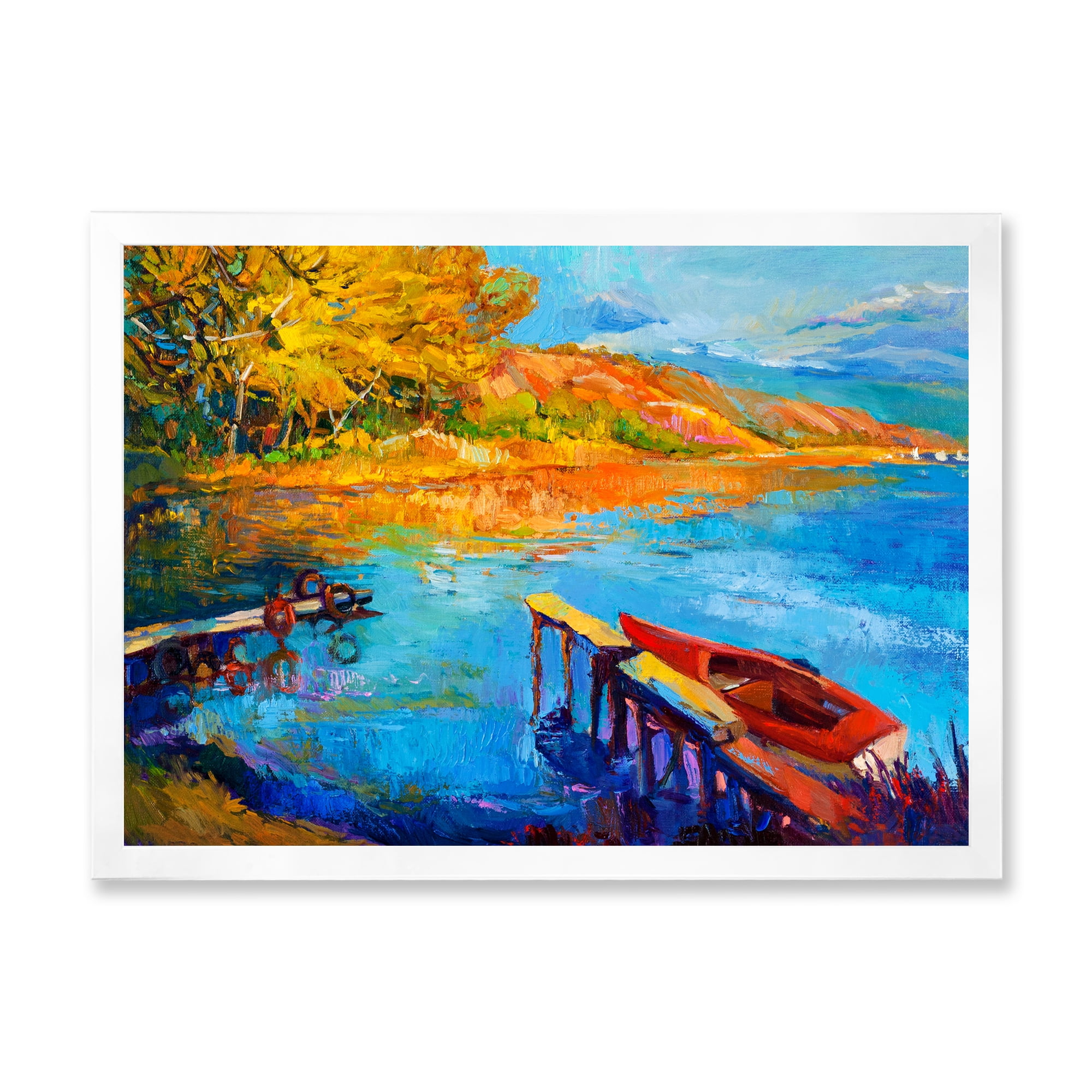 Designart 'The Lake At Sunset Evening Glow II' Lake House Framed Art Print
