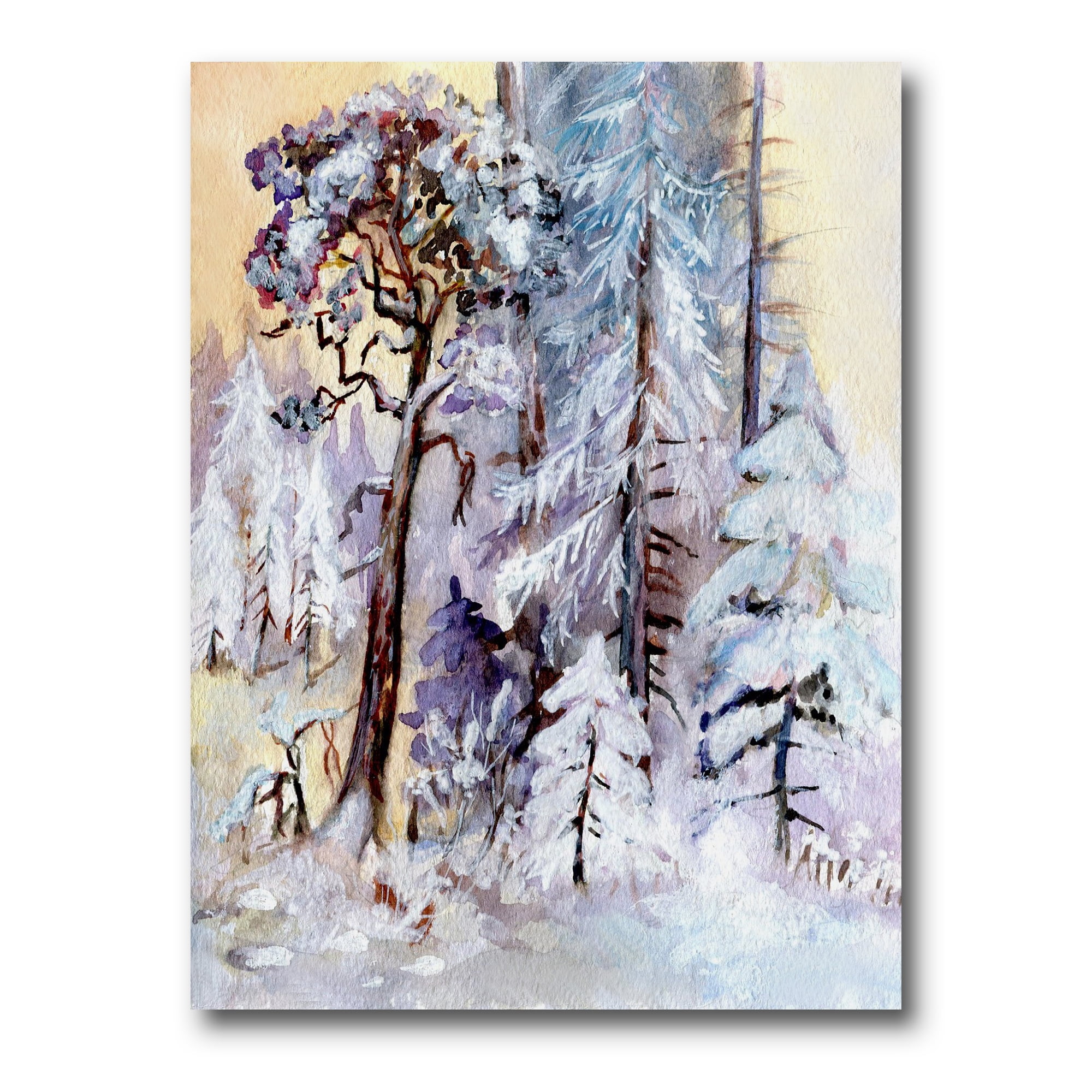 Designart ' The Lake With Winter Snowy Forest ' Lake House Canvas Wall Art Print