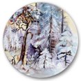 thumbnail image 1 of Designart 'The Lake With Winter Snowy Forest' Lake House Circle Metal Wall Art 36x36 - Disc of 36, 1 of 5
