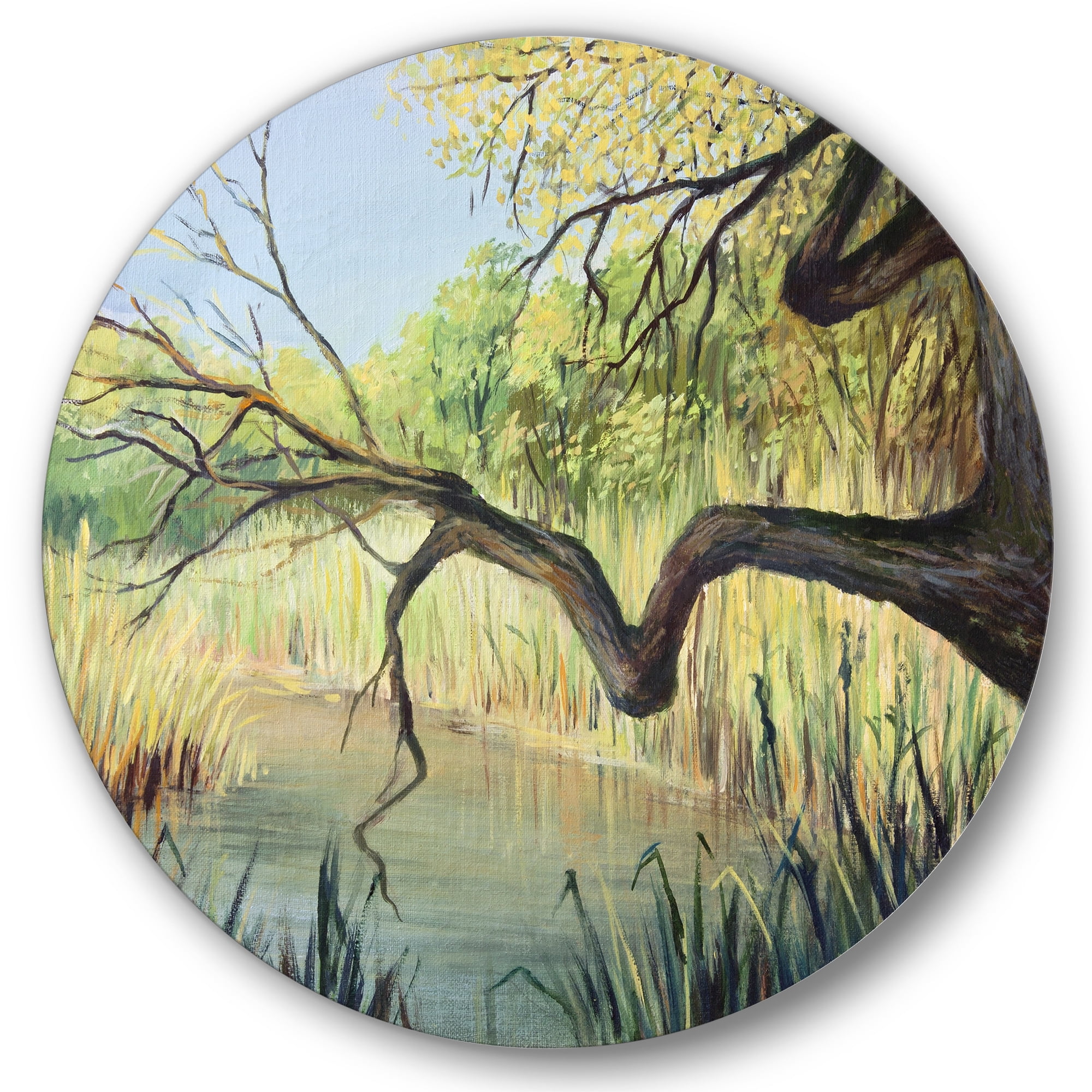 Designart 'The Lake of Silence From The Tree' Lake House Circle Metal Wall Art 11x11 - Disc of 11