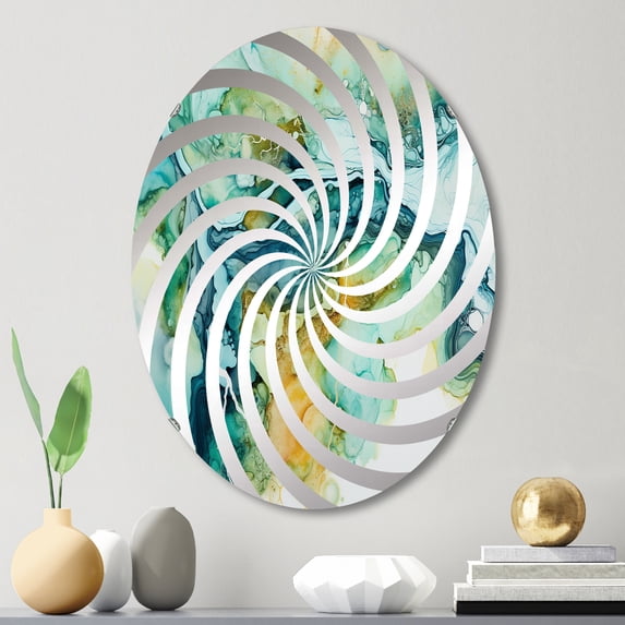 Designart "The Liquid Ink Dreamscape of Lakes and Rivers" Landscape Lake River Vortex Round Wall Mirror - Landscapes Oval Printed Decorative Mirror - Multiple Color Options
