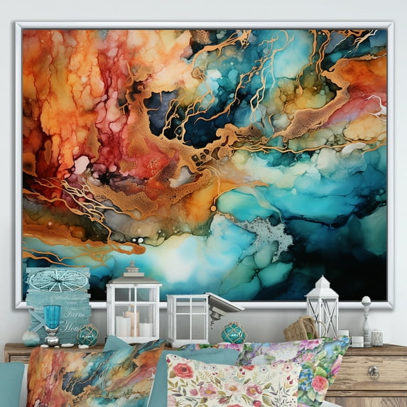 Designart "The Liquid Ink Dreamscape Of Lakes And Rivers II" Landscape Lake River Floater Framed Wall Art Prints