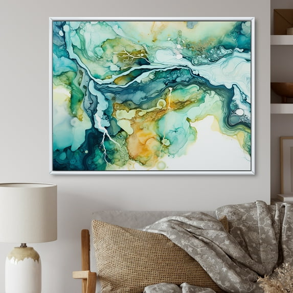 Designart "The Liquid Ink Dreamscape Of Lakes And Rivers" Landscape Lake River Floater Framed Wall Decor