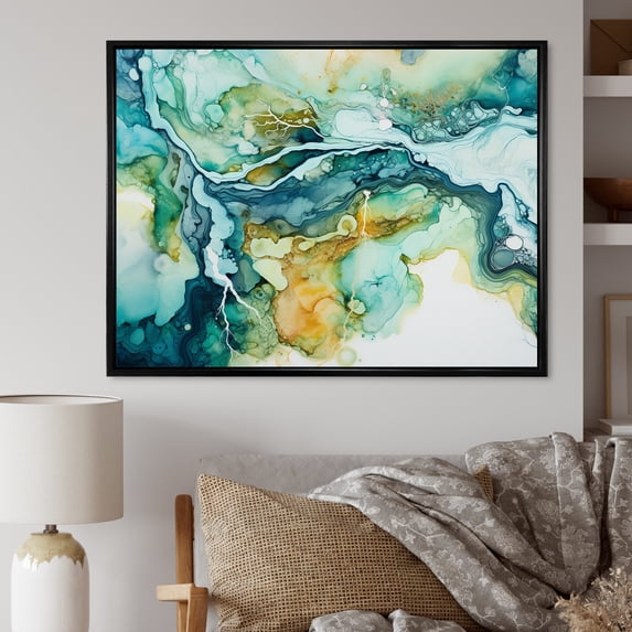 Designart "The Liquid Ink Dreamscape Of Lakes And Rivers" Landscape Lake River Floater Framed Wall Decor