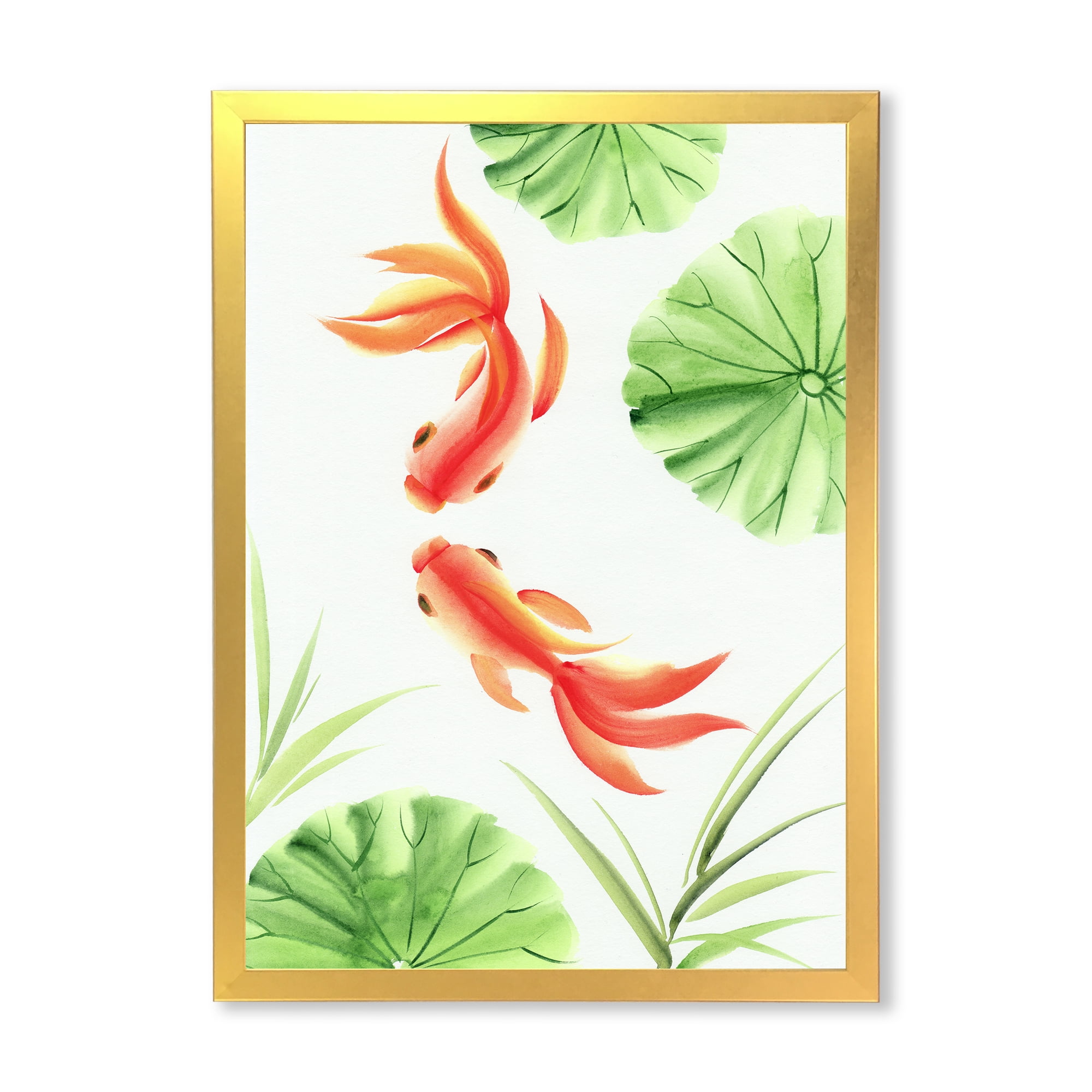 Designart 'The Lotus Leaves With Goldfishes' Nautical & Coastal Framed Art Print