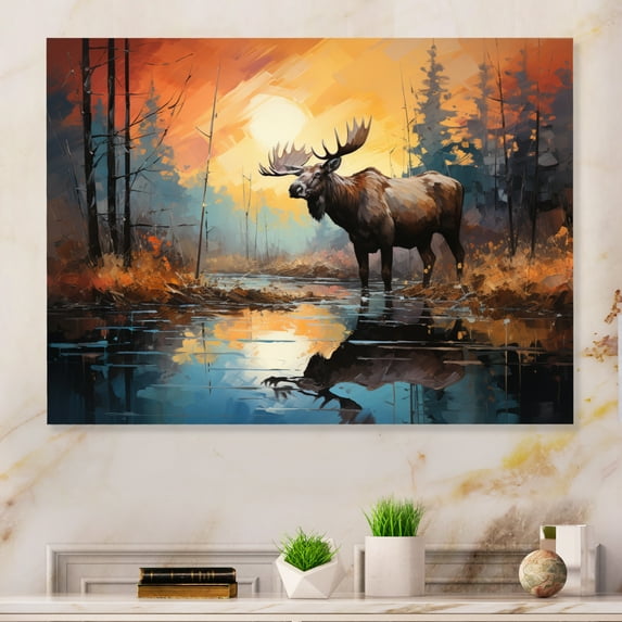 Designart "The Majestic Moose of Canada IV" Animals Metal Wall Art Prints