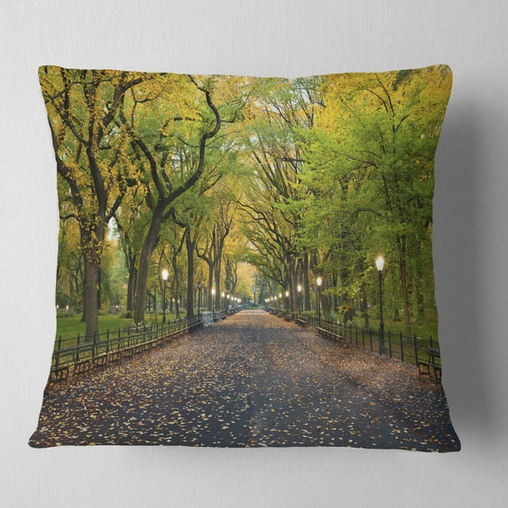 Designart The Mall Area in Central Park - Landscape Printed Throw Pillow - 16x16