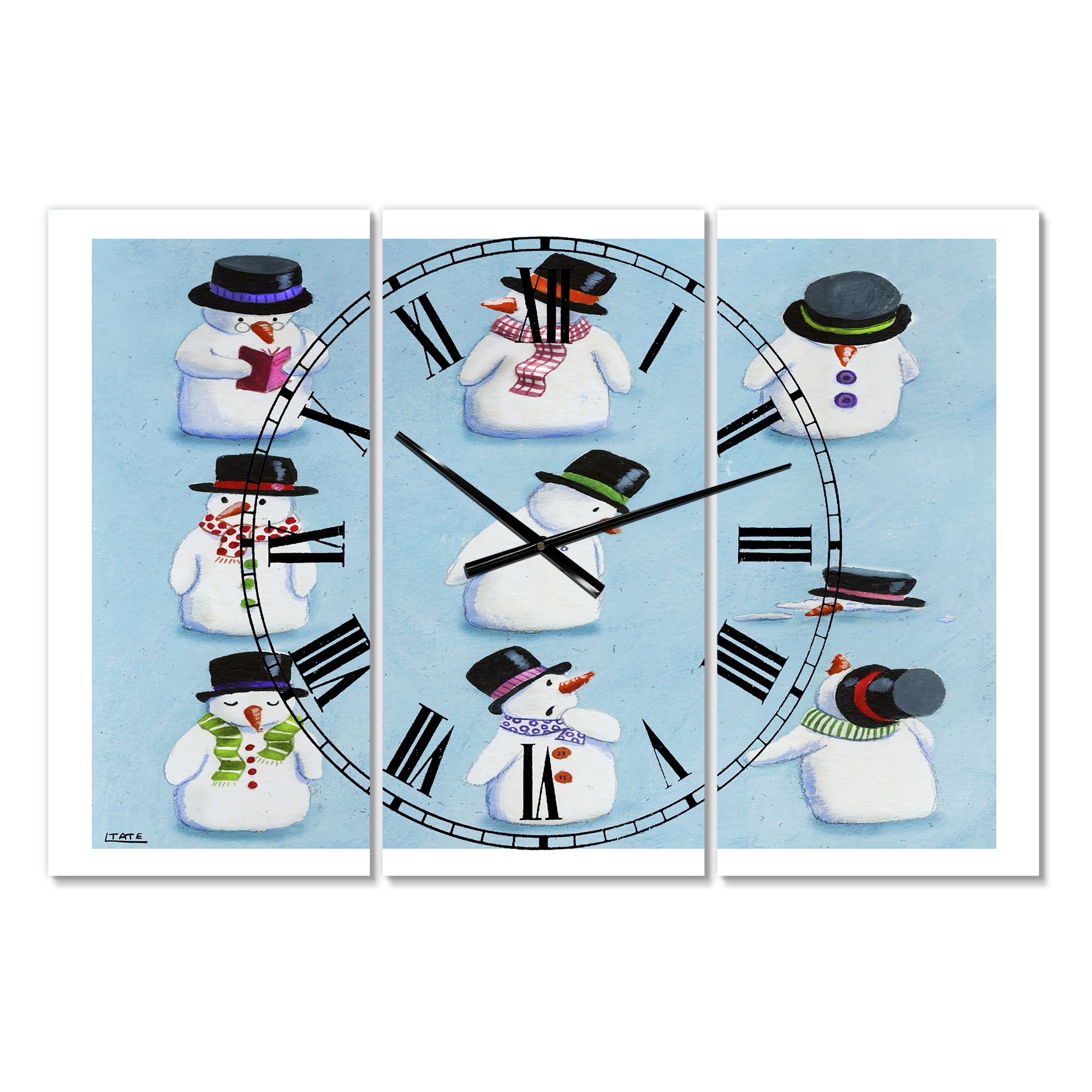 Designart 'The Melting Snowmen' Oversized Modern Wall Clock