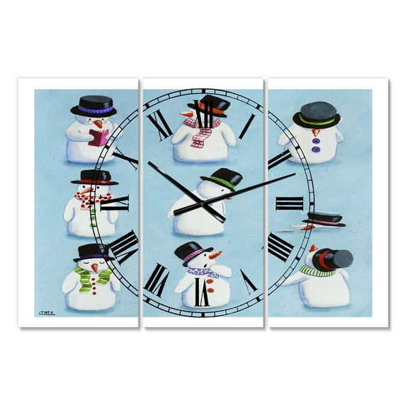 Designart 'The Melting Snowmen' Oversized Modern Wall Clock