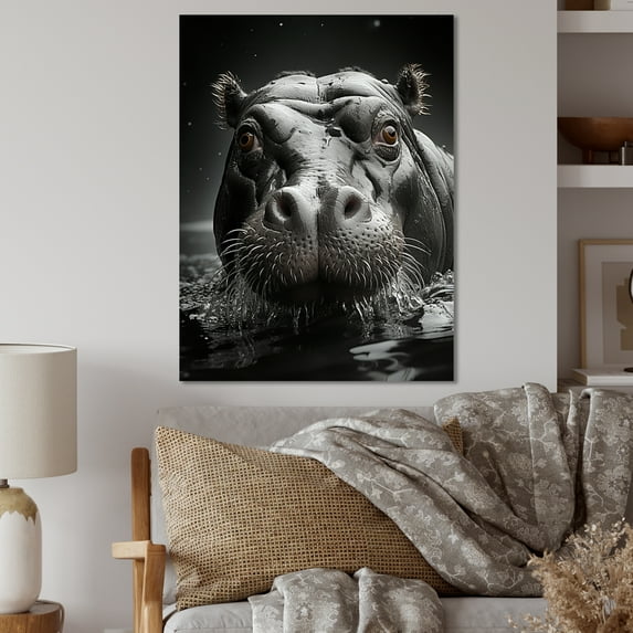 Designart "The Mighty Hippopotamus II" Animals Metal Wall Art