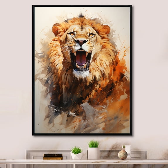 Designart "The Minimalist Roar of a Lion I" Animals Floater Framed Canvas Print