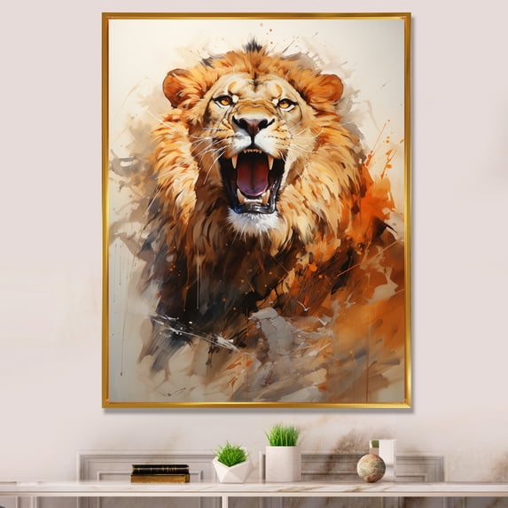 Designart "The Minimalist Roar of a Lion I" Animals Floater Framed Canvas Print