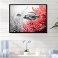 thumbnail image 1 of Designart "The Monochrome Paddle Of Pink And White Fish" Coastal Coral Under Water Floater Framed Wall Art Living Room, 1 of 5