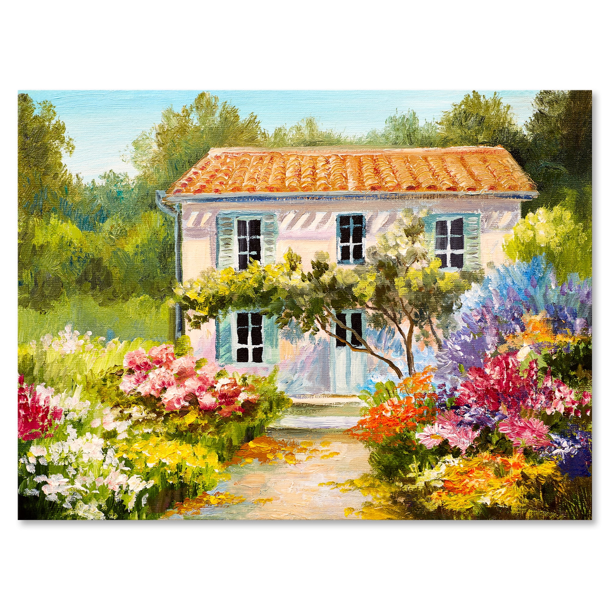 Designart ' The Mountain With Flowers With Little House II ' Traditional Canvas Wall Art Print