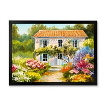 Designart 'The Mountain With Flowers With Little House II' Traditional Framed Art Print