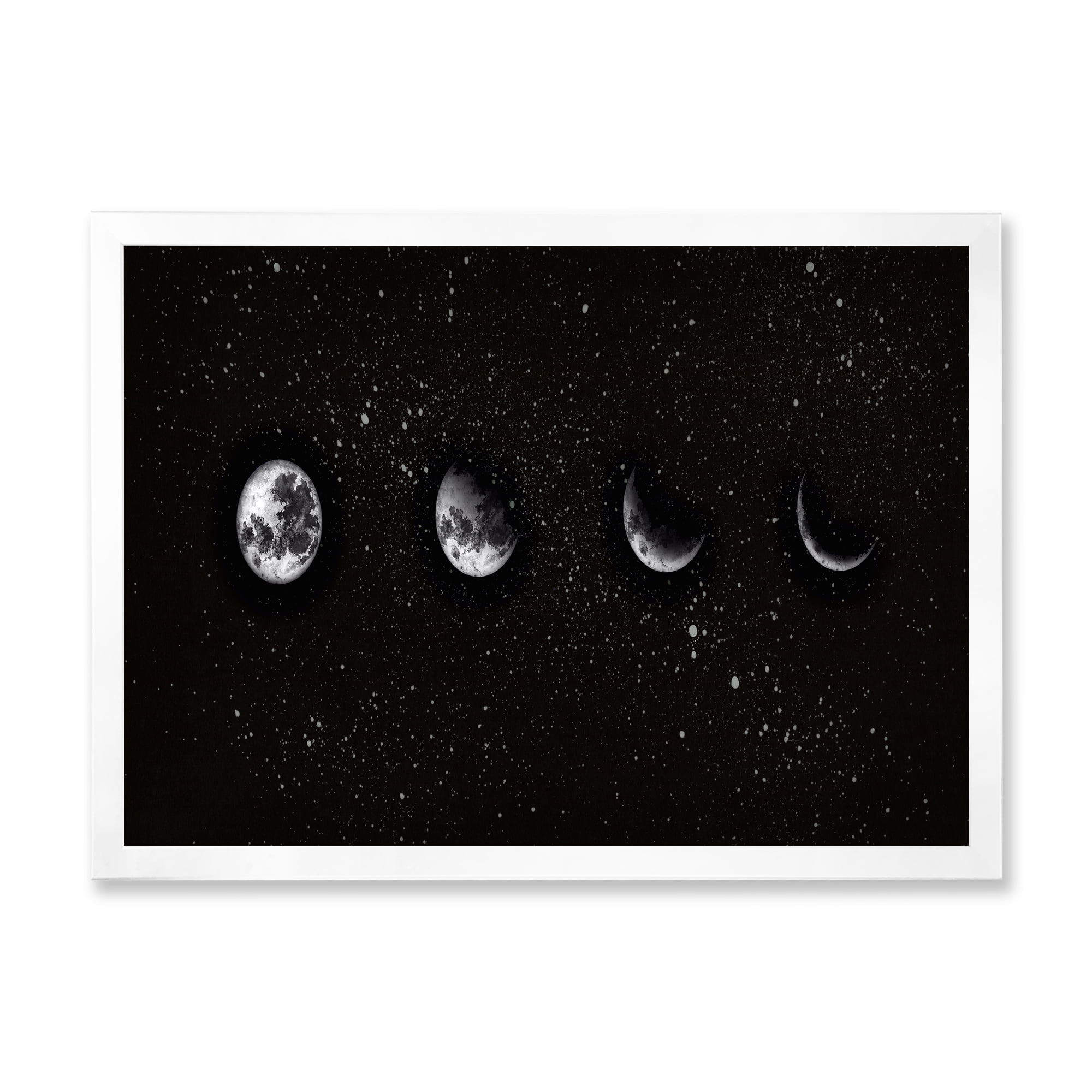 Designart 'The Night Sky With Moon Phases' Modern Framed Art Print