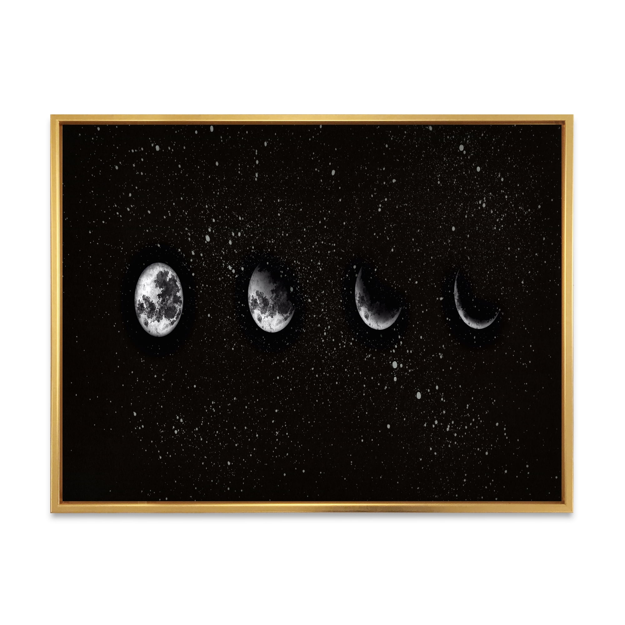 Designart 'The Night Sky With Moon Phases' Modern Framed Canvas Wall Art Print