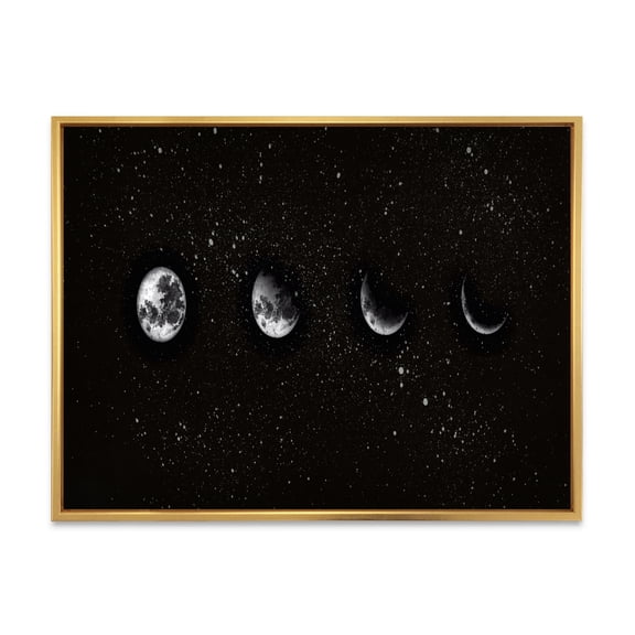 Designart 'The Night Sky With Moon Phases' Modern Framed Canvas Wall Art Print