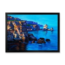 Designart 'The Ocean By Cliffs In The Evening Glow' Nautical & Coastal Framed Art Print