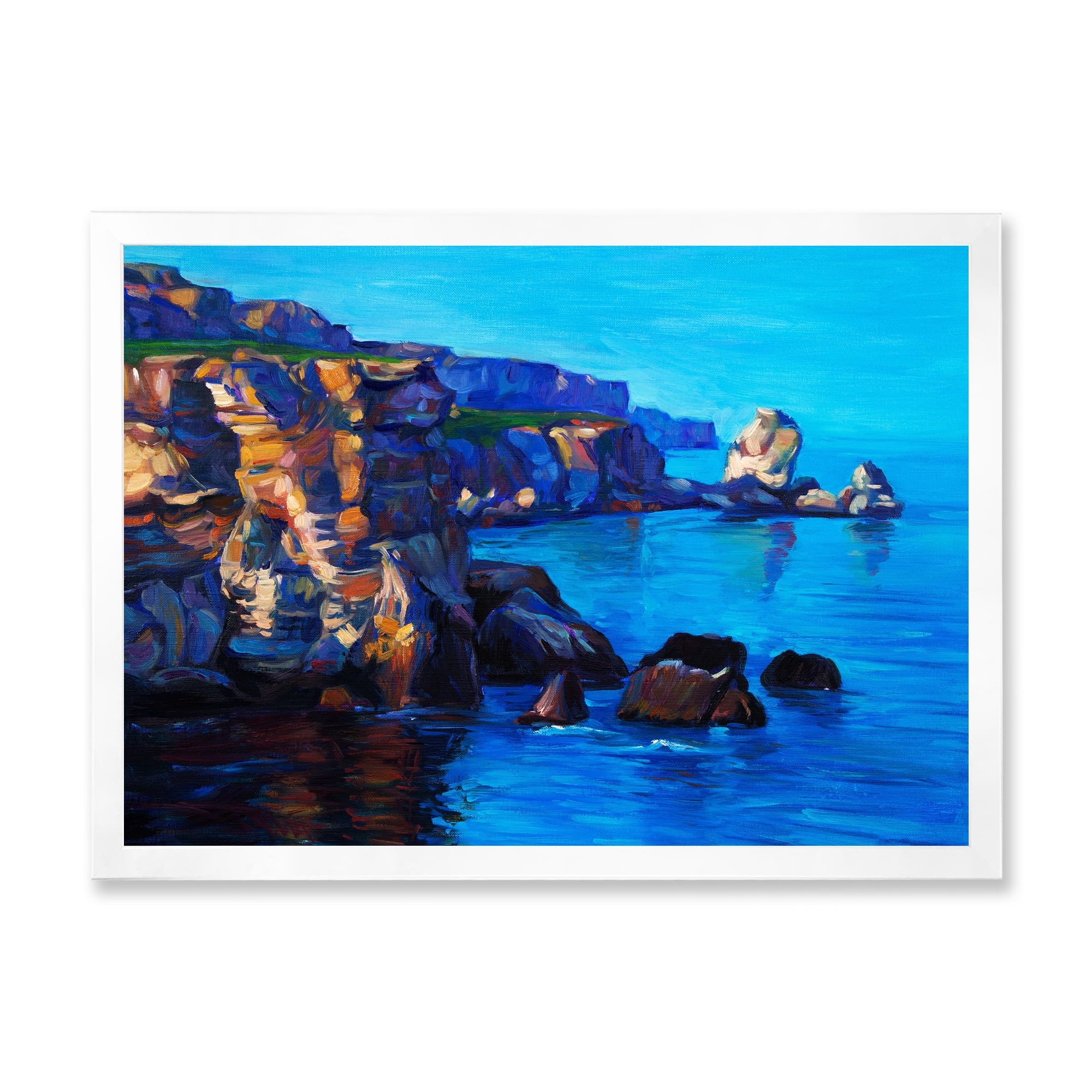 Designart 'The Ocean By Cliffs In The Evening Glow' Nautical & Coastal Framed Art Print