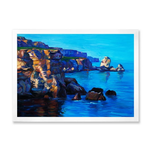 Designart 'The Ocean By Cliffs In The Evening Glow' Nautical & Coastal Framed Art Print