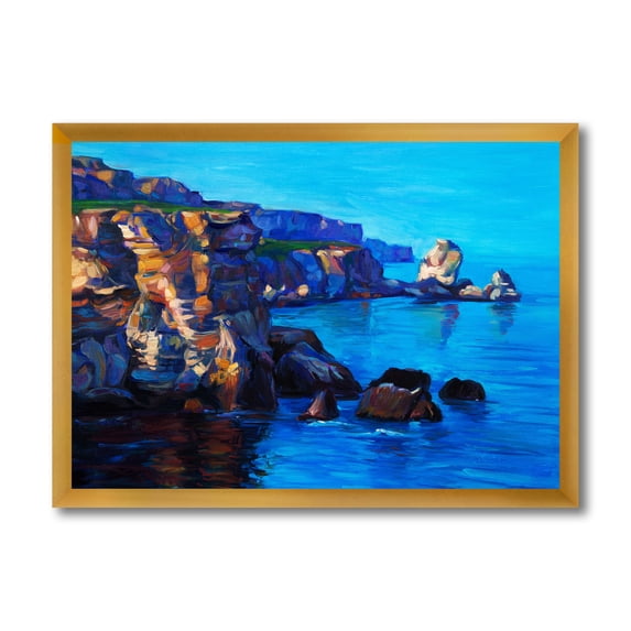 Designart 'The Ocean By Cliffs In The Evening Glow' Nautical & Coastal Framed Art Print