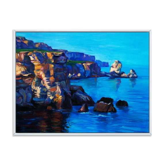 Designart 'The Ocean By Cliffs In The Evening Glow' Nautical & Coastal Framed Canvas Wall Art Print