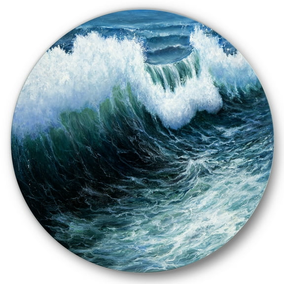 Designart 'The Ocean With Storm Waves' Nautical & Coastal Circle Metal Wall Art 36x36 - Disc of 36