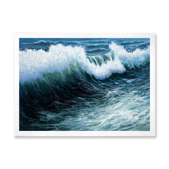 Designart 'The Ocean With Storm Waves' Nautical & Coastal Framed Art Print