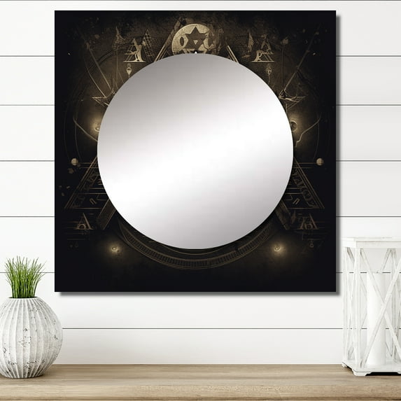 Designart "The Omniscient Divine Eye Illuminati I" Egyptian Woman Square Mirror For Wall Decor - Large Gold Square Printed Wall Mirror Art - Square Glam Mirror - Wall Mounted Square Large Mirror