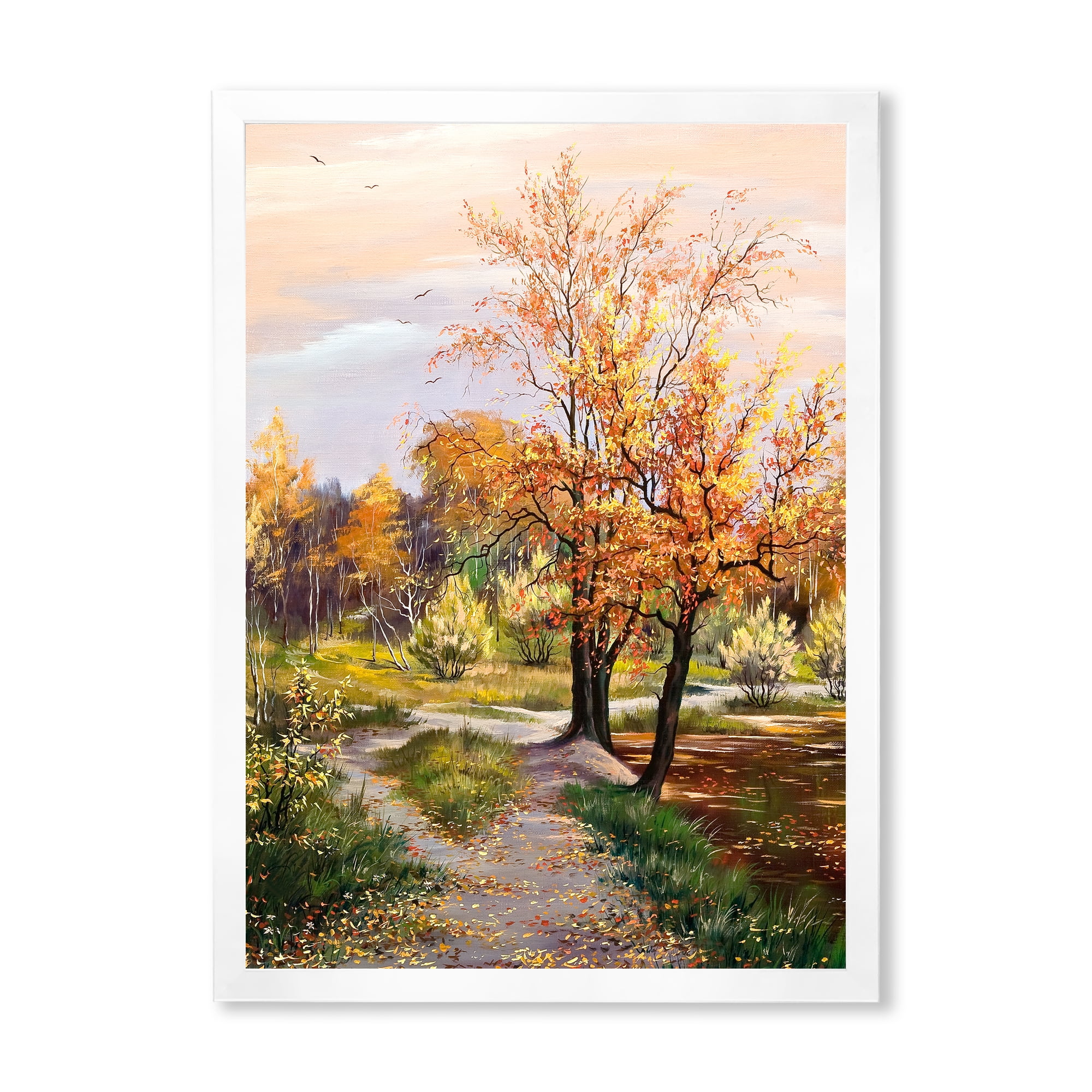 Designart 'The Orange Woods Along River' Country Framed Art Print