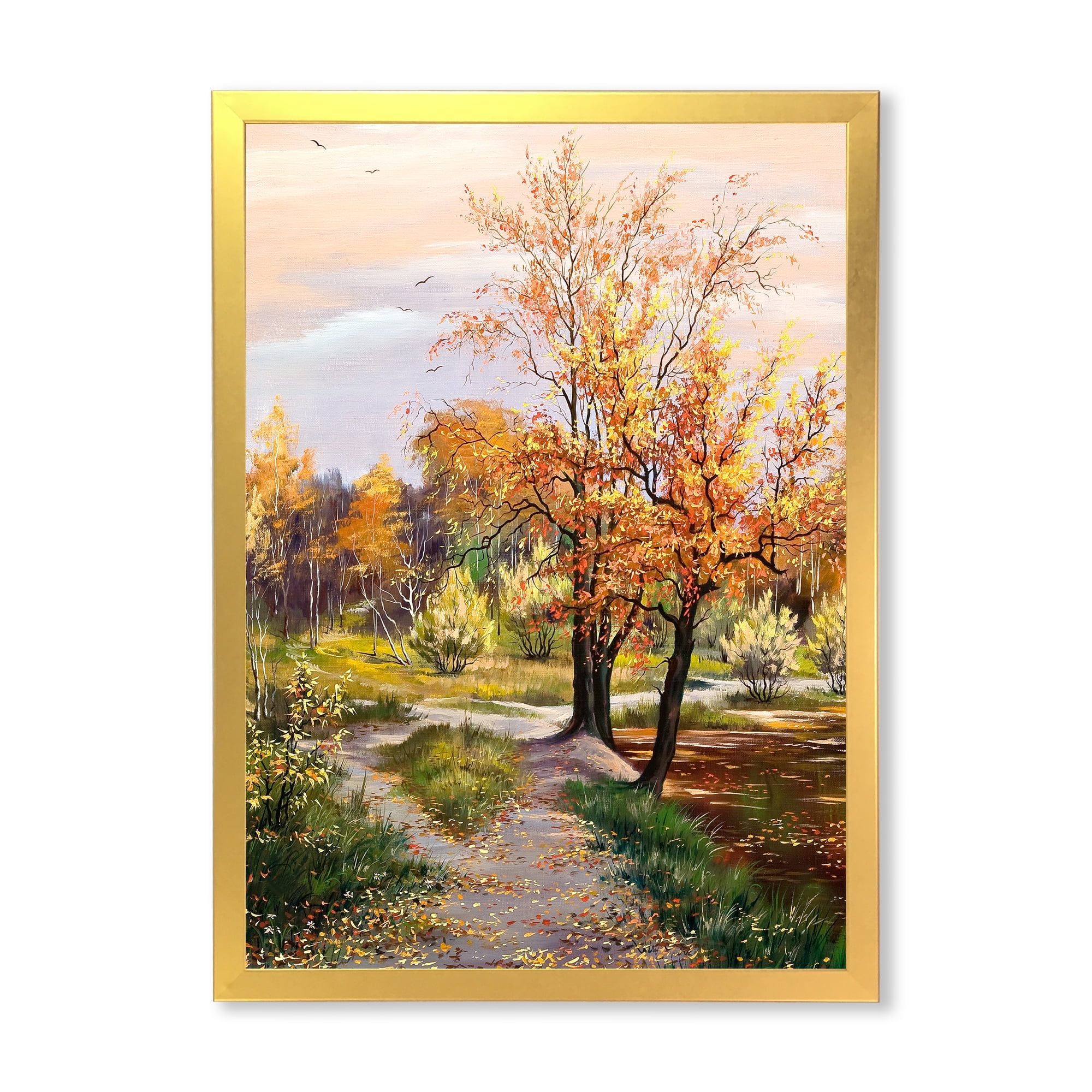 Designart 'The Orange Woods Along River' Country Framed Art Print