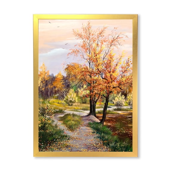 Designart 'The Orange Woods Along River' Country Framed Art Print