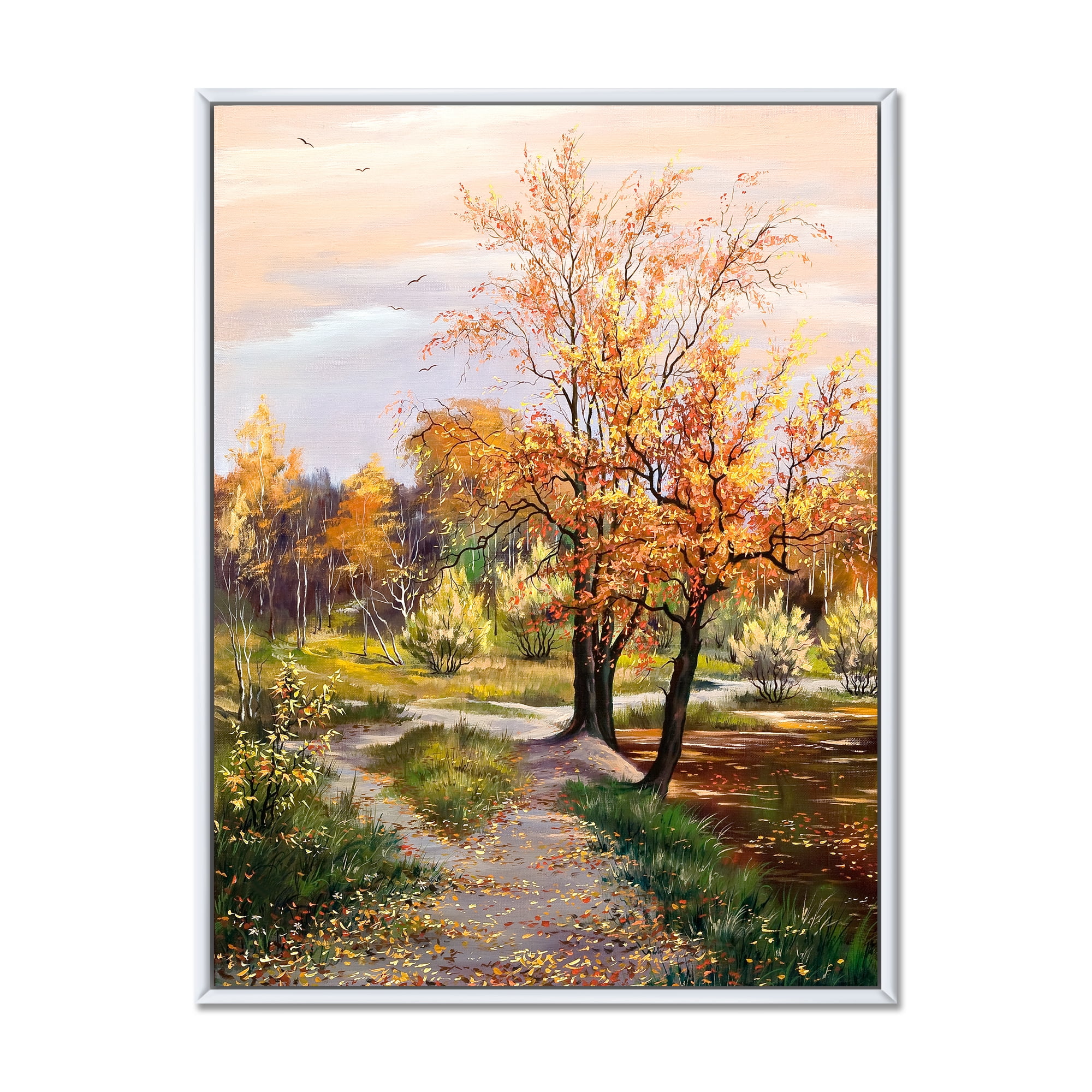 Designart 'The Orange Woods Along River' Country Framed Canvas Wall Art Print