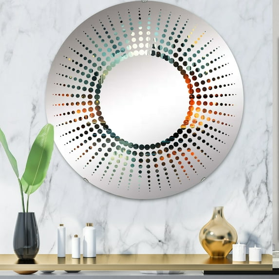 Designart "The Outlined Onyx Industrial Skyline" Factories Starburst Round Wall Mirror - Architecture Oval Printed Decorative Mirror - Multiple Color Options