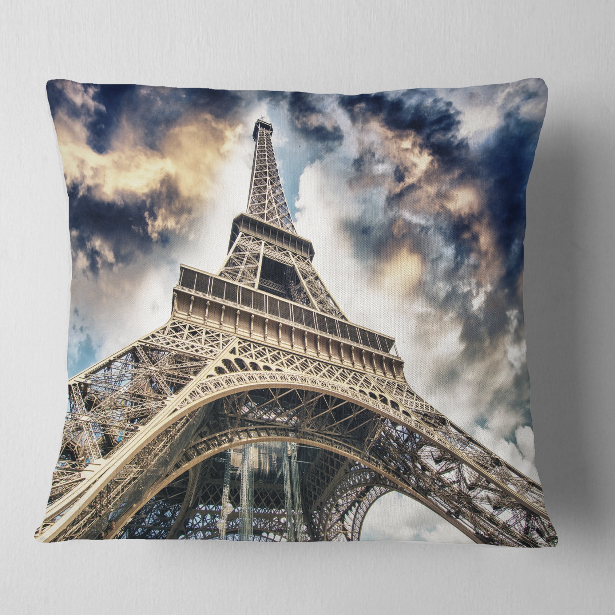 Designart The Paris Paris Eiffel TowerView from Ground - Cityscape Throw Pillow - 18x18
