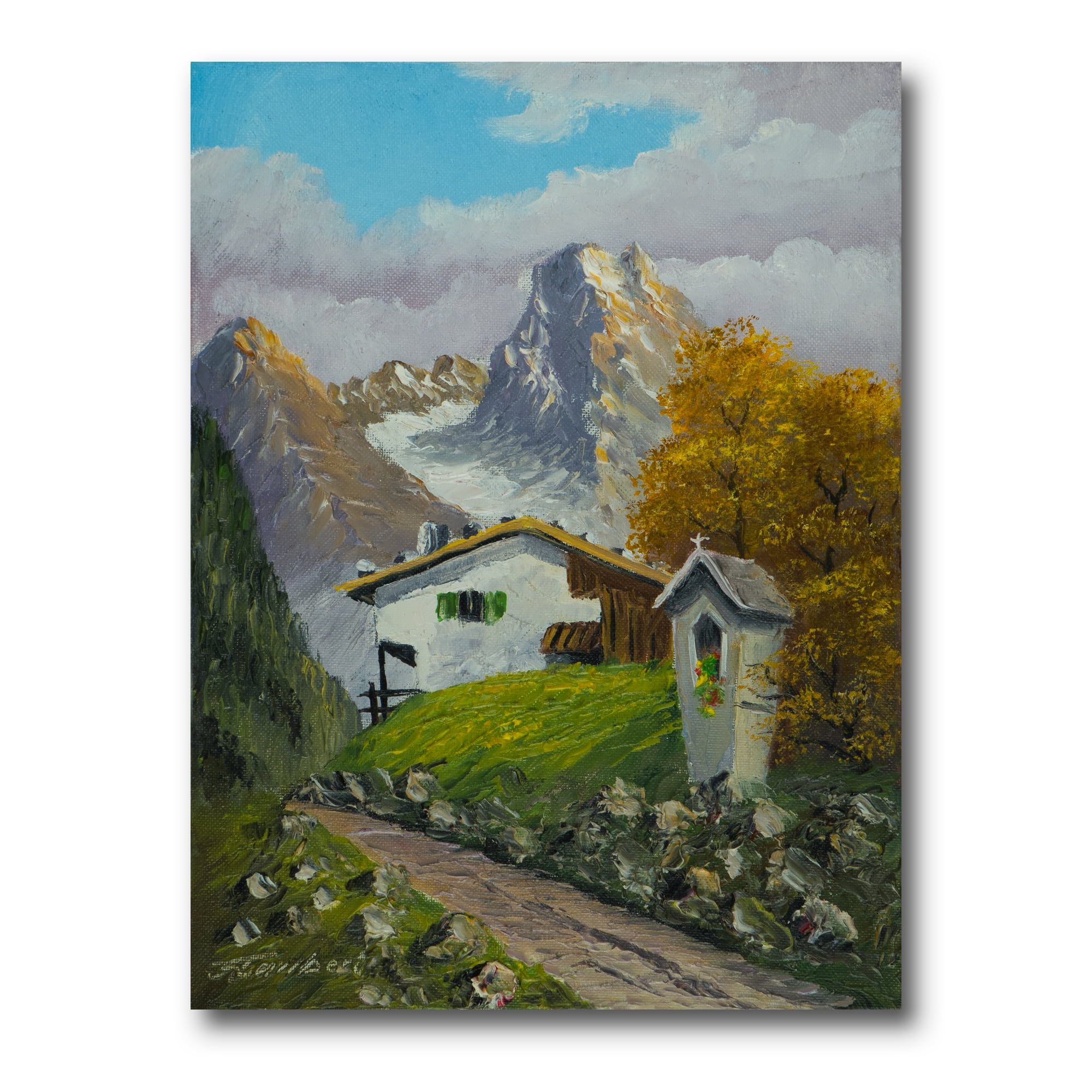 Designart ' The Path Leading To A House Along Wayside Shrine ' Farmhouse Canvas Wall Art Print
