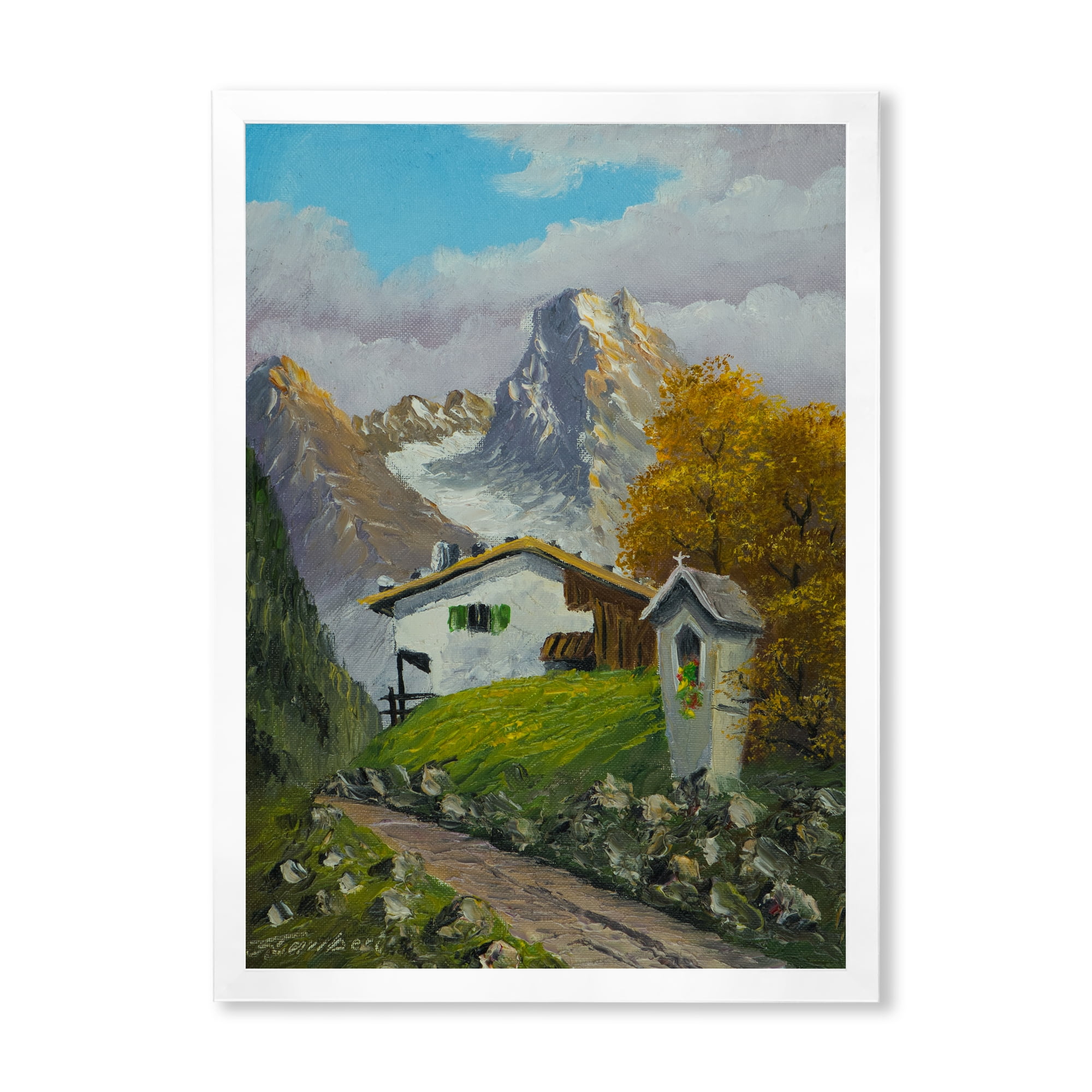 Designart 'The Path Leading To A House Along Wayside Shrine' Farmhouse Framed Art Print