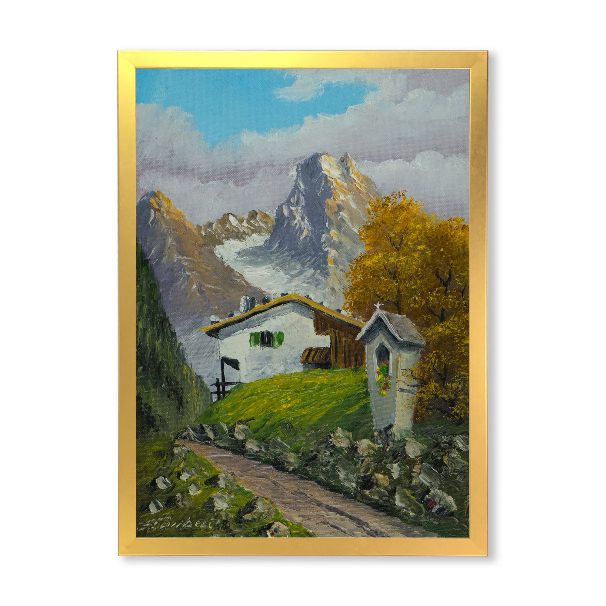 Designart 'The Path Leading To A House Along Wayside Shrine' Farmhouse Framed Art Print