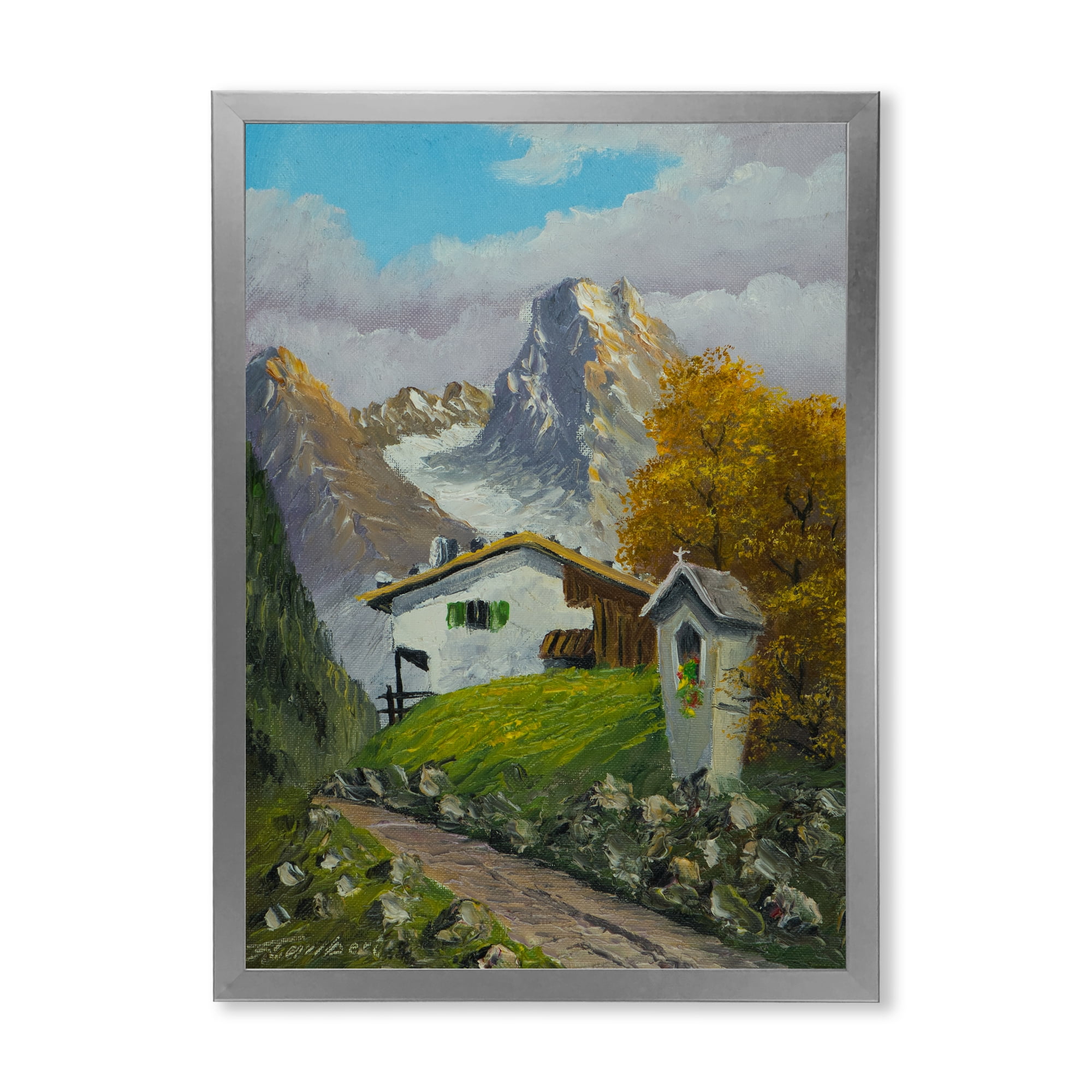 Designart 'The Path Leading To A House Along Wayside Shrine' Farmhouse Framed Art Print
