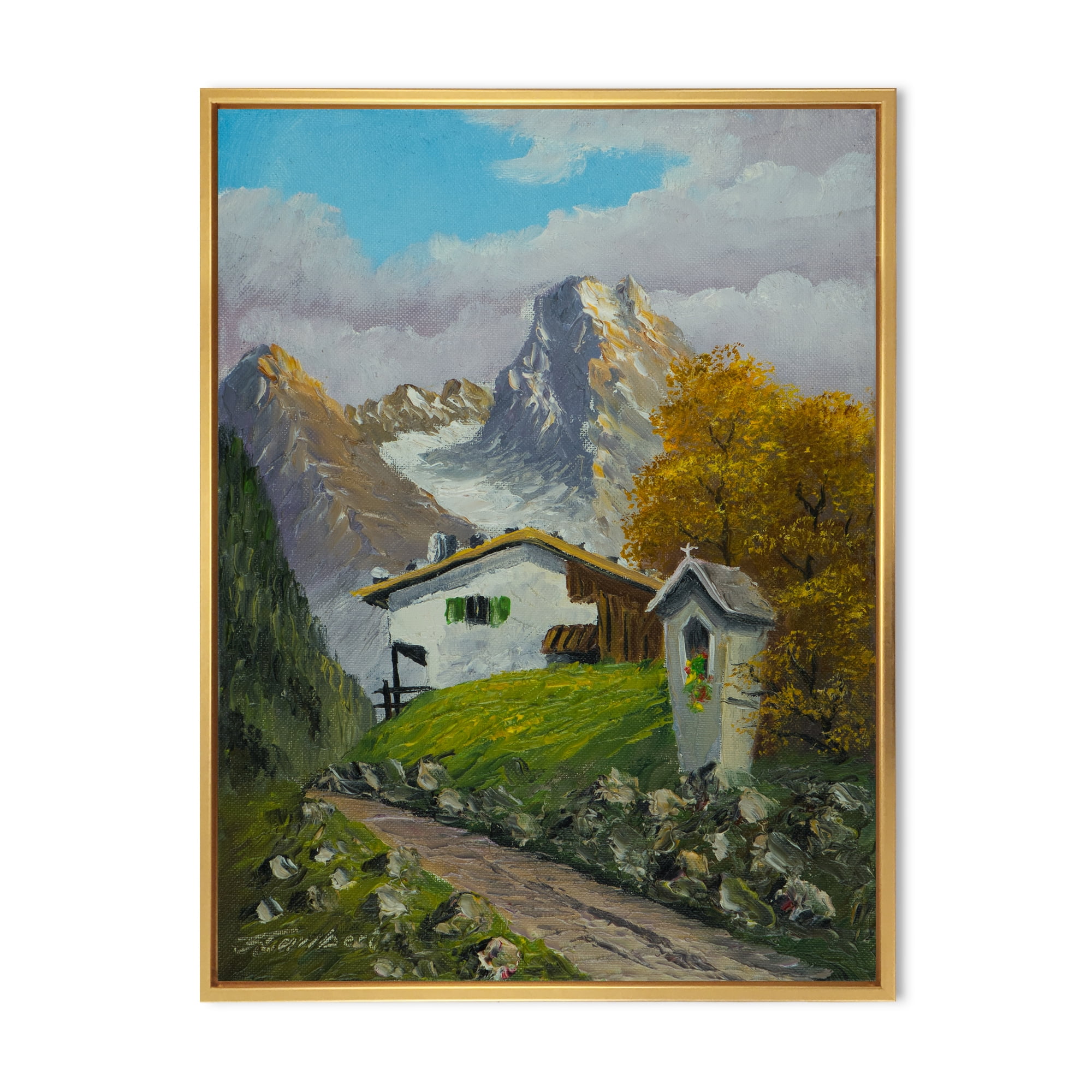Designart 'The Path Leading To A House Along Wayside Shrine' Farmhouse Framed Canvas Wall Art Print