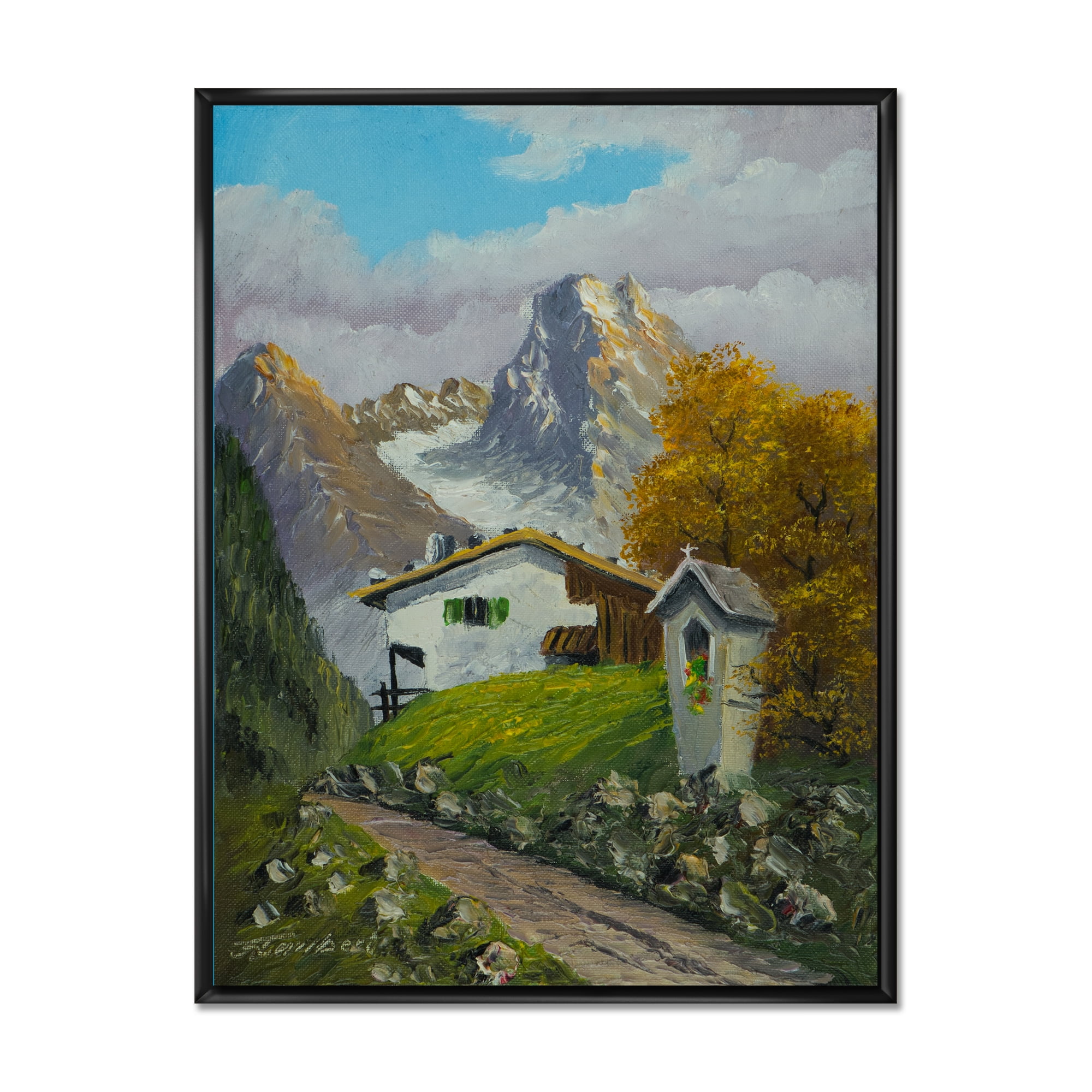 Designart 'The Path Leading To A House Along Wayside Shrine' Farmhouse Framed Canvas Wall Art Print